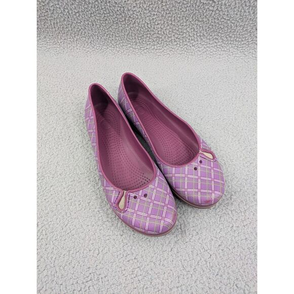 Crocs Women's size 10 Purple Pink Plaid Flats Casual Shoes - Picture 1 of 12